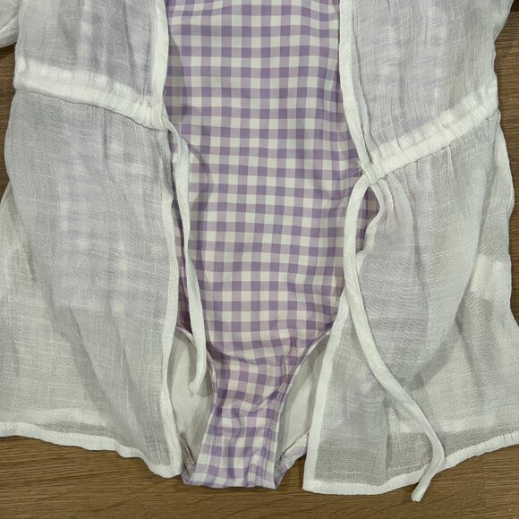 Carter's Purple Gingham One Piece Girls Swimsuit Size 4T With White Coverup - Picture 4 of 9